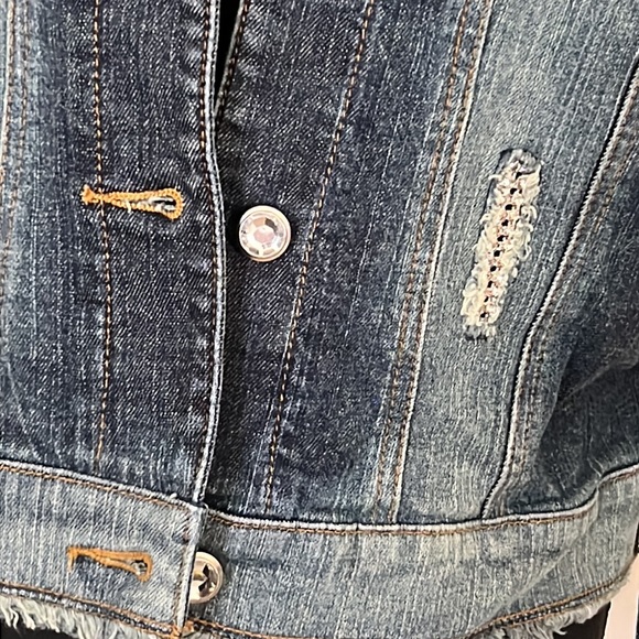 INC international concepts embellished distressed denim jacket - Picture 3 of 5